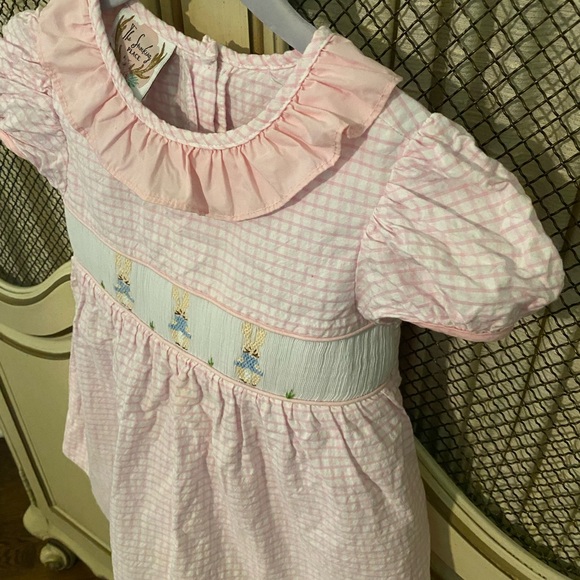Adorable Smocked Peter Rabbit dress 3T pink check ruffle collar - Picture 5 of 7